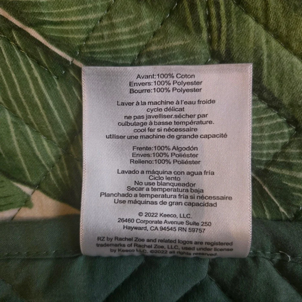 RZ by Rachel Zoe Tropical Palm Leaf Quilt King Green White Botanical Reversible